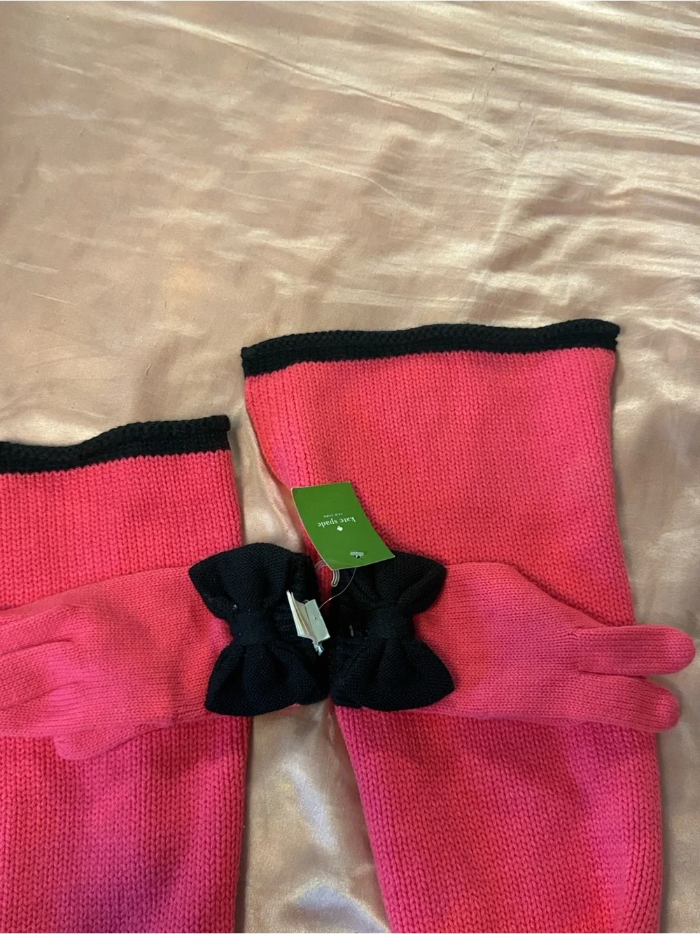 kate spade Hot Pink and Black Knit Glove & Scarf Set